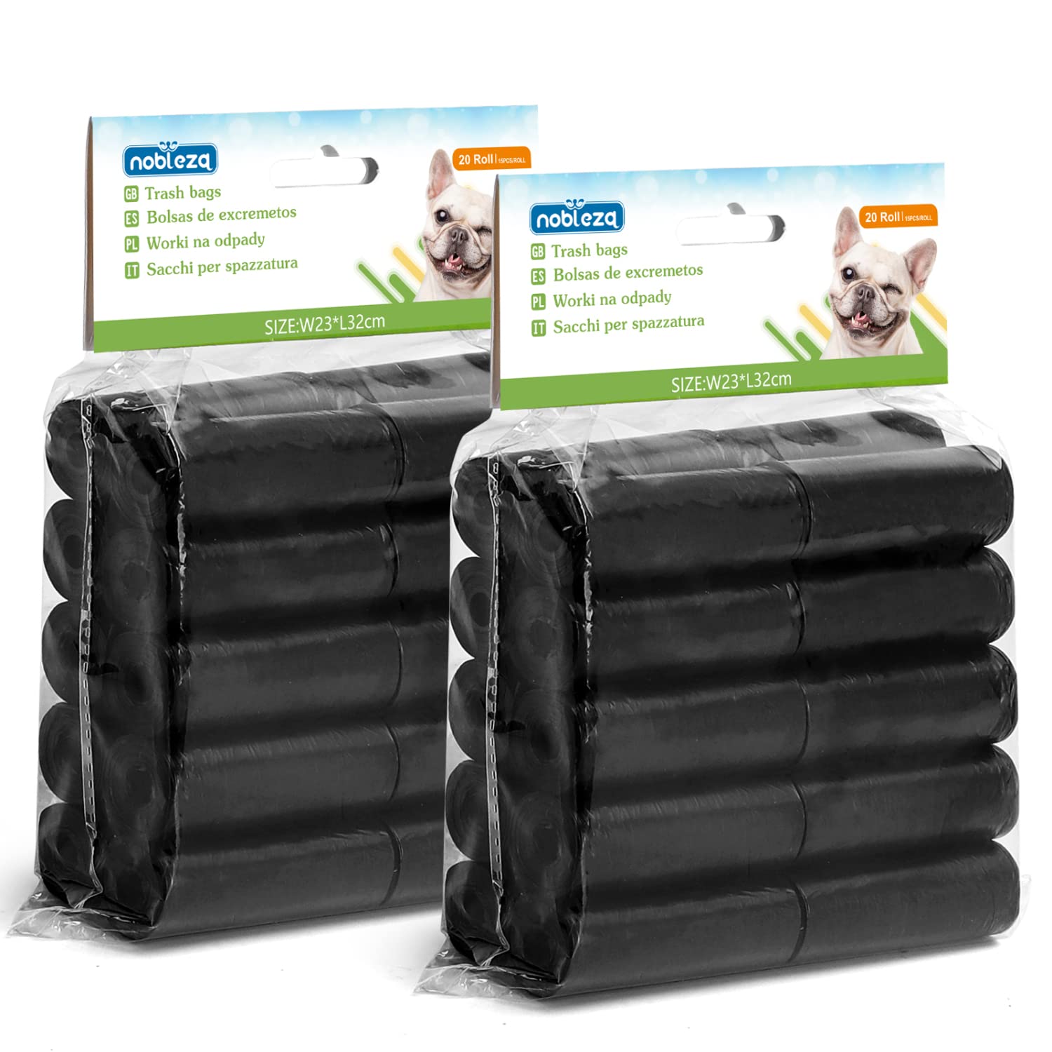 Nobleza - 600 Conde Bolsas de Caca Perro Bolsas para excrementos de perros Pack de 20 rollos. Color negro