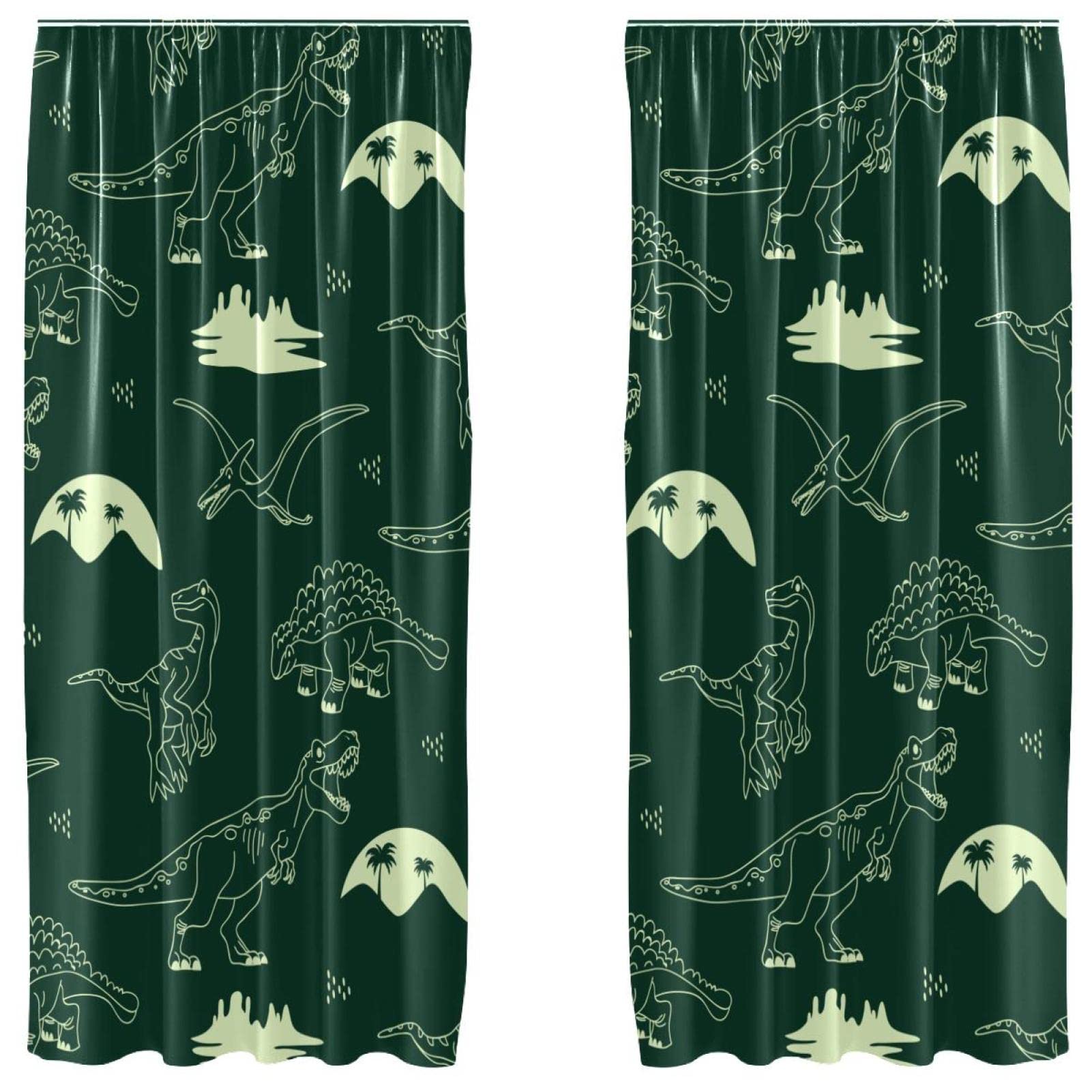 Cortinas de dinosaurios de 55x84 pulgadas, juego de 2 paneles decorativos verdes