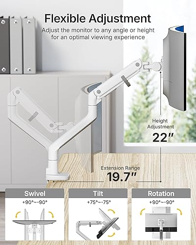 Miniatura 4 de monTEK Brazo de monitor de alta resistencia para pantalla curvada ultraancha de 17-57", soporta hasta 59.4 libras, brazo de resorte de gas