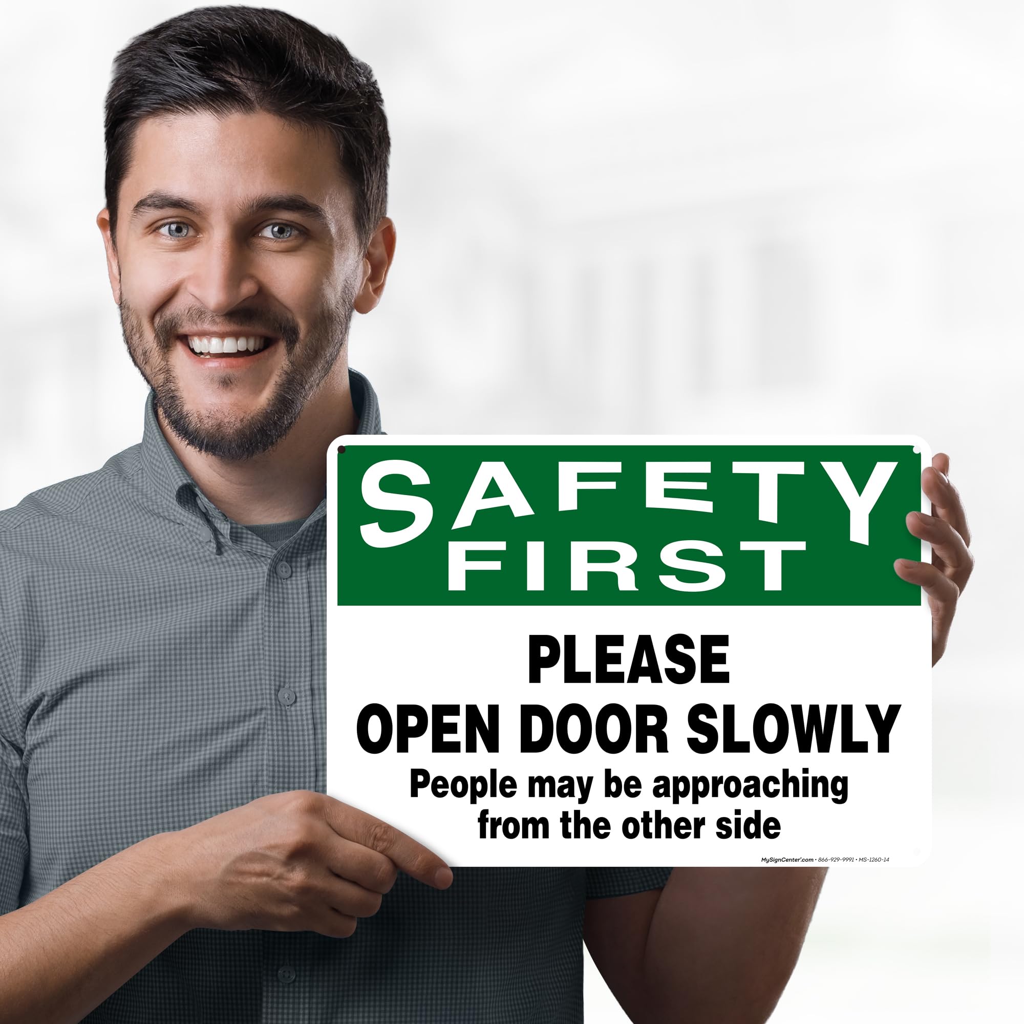 Open Door Slowly People May Be Approaching From The Other Side Sign, 10x14 Inches, 55 mil thick HDPE (high density polyethylene), Made in USA by My Sign Center