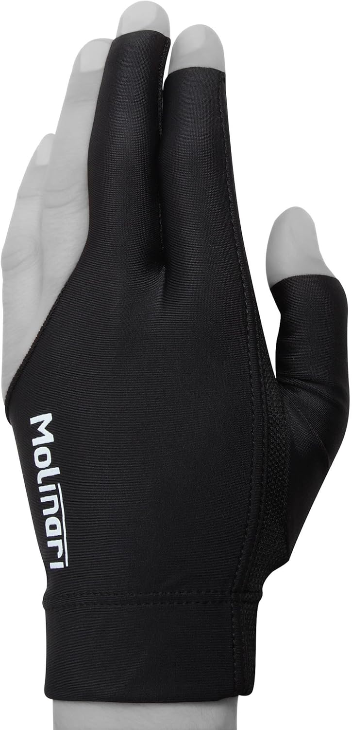 Molinari Billiard Pool Cue Glove - for Left Hand (Right-Handed Player), Small, Black