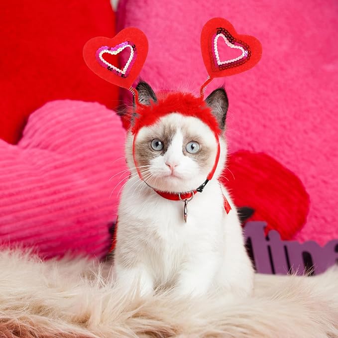 2 Diademas de Corazón con Lentejuelas para Mascotas Disfraz miniatura 2