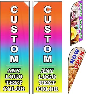 Custom Advertising Feather Flags with Pole Kit Optional, Customized Logo Text Personalized Double Sided Open Flag Sign for Outside Business Advertisement(70×220cm/2.3×7.2FT)