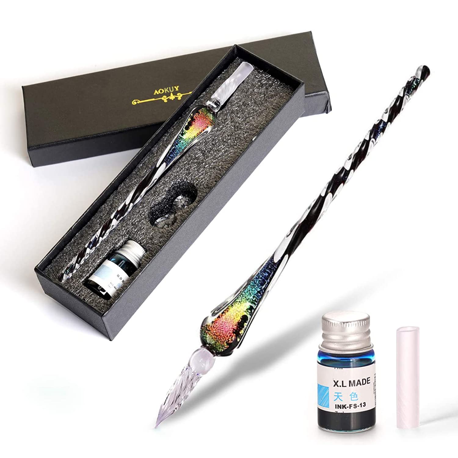 Aokuy Glass Dip Pen Set,Calligraphy Pen,Crystal Signature Pen for Art, Writing, Signatures -Decoration and Business Gift
