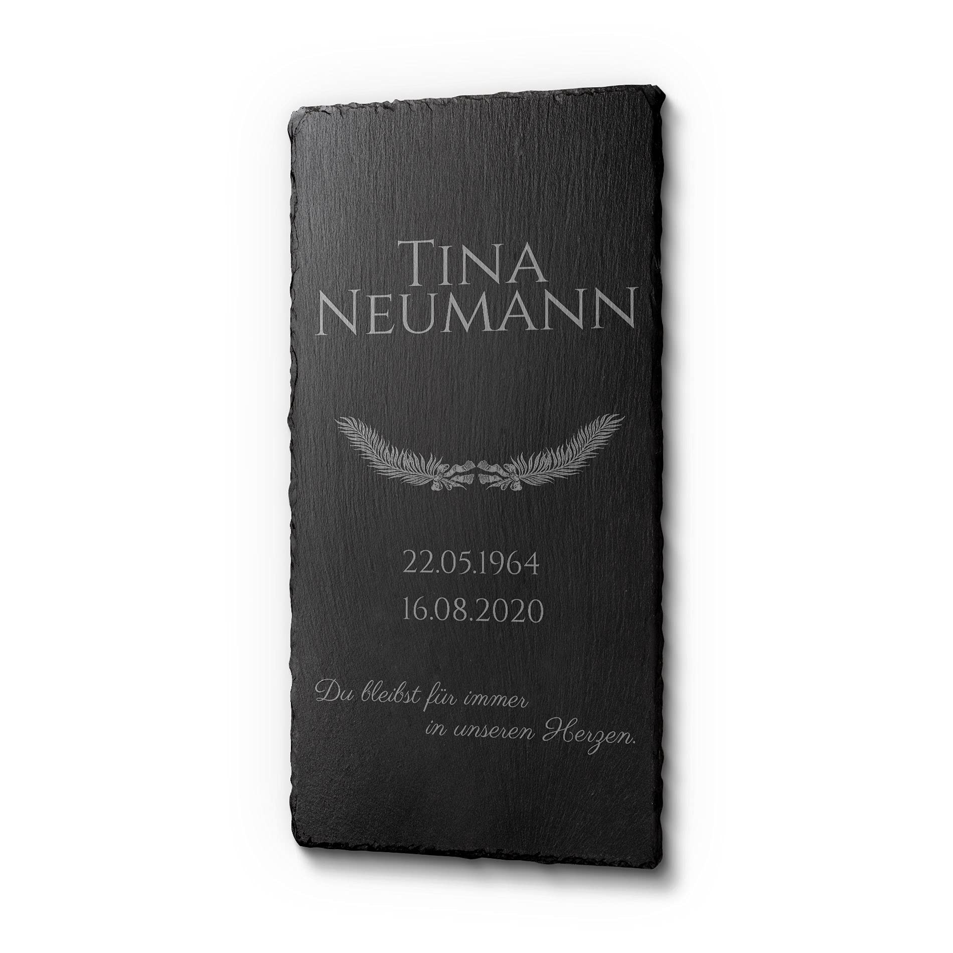 CHRISCK design Gedenkstein 100% frei gestaltbar | 30 x 60 cm Schieferplatte für Menschen personalisiert | Grabtafel Schiefertafel aus Schiefer