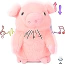 Hopearl Talking Pig Repeats What You Say Piggy Nodding Electric Interactive Animated Toy Speaking Plush Buddy Gift for Toddlers, Pink, 6.5''