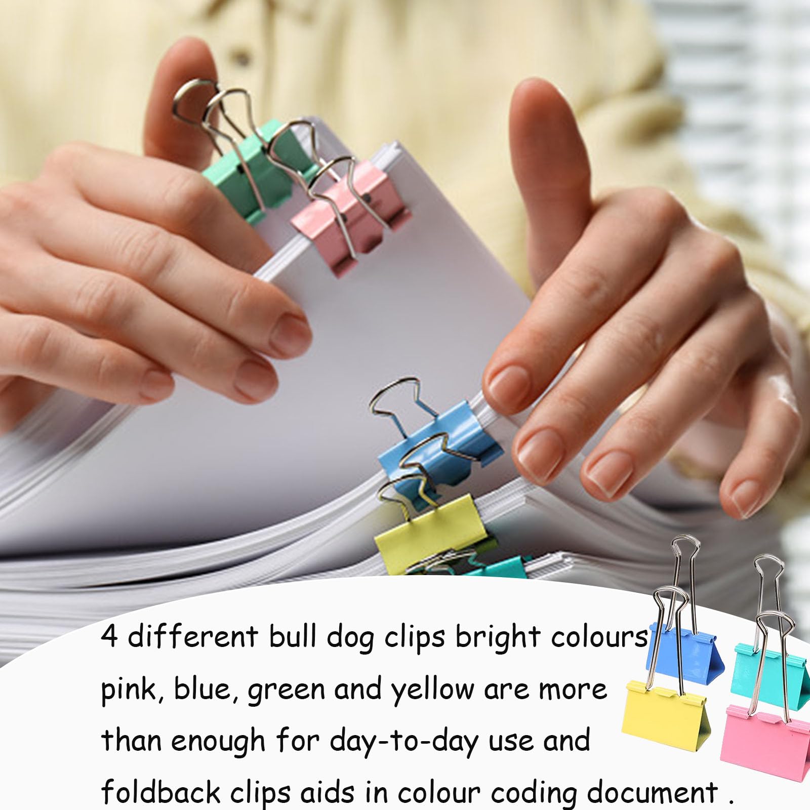 wodehahagou100PCS Colored Binder Clips,Foldback Clips Bulldog Clips Binder Clips 2 Sizes Foldback Clips Paper Clamps for Office School Home(15mm - Image 4