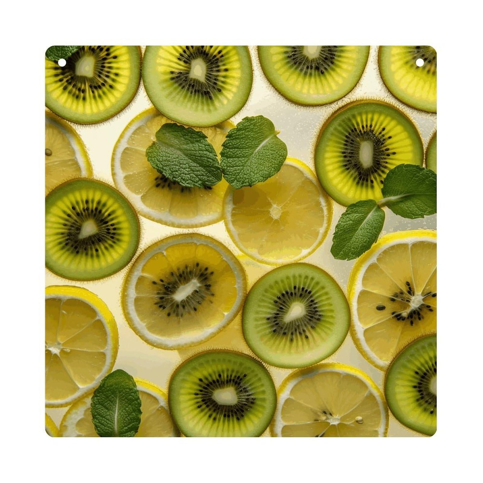 Sliced Lemon and Kiwi in Drink Hanging Ornaments Window Hanging Modern Acrylic Decor for Living Room Bedroom Dining Room Hallway Office Wall Decor, 8x8 in