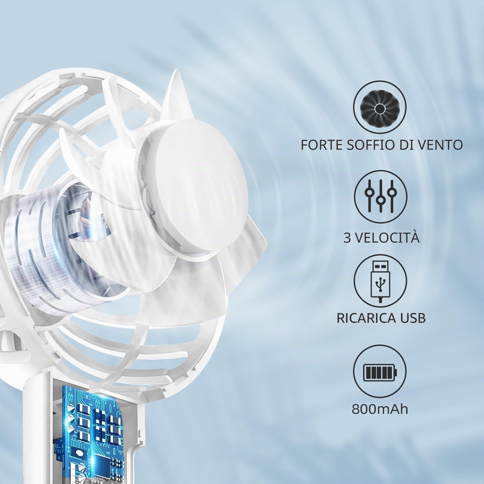 Jsdoin Mini ventilatore portatile, potente ventilatore desktop con fibbia, ventilatore USB leggero, adatto a donne alla moda, uomini, interni ed esterni (White)