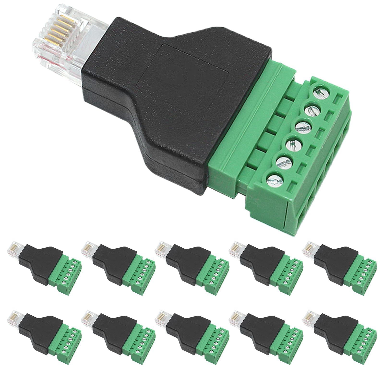 ATMLCOER 10PCS RJ12 Male Plug to 6 Pin Screw Terminal Connector,Ethernet RJ12 6P6C Audio Adapter Connector Home Audio Accessories
