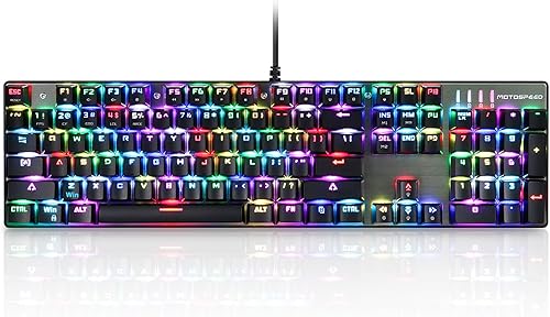 MOTOSPEED CK104 Teclado mecánico para juegos con retroiluminación LED RGB, teclado mecánico de intercambio en caliente de 104 teclas con base de