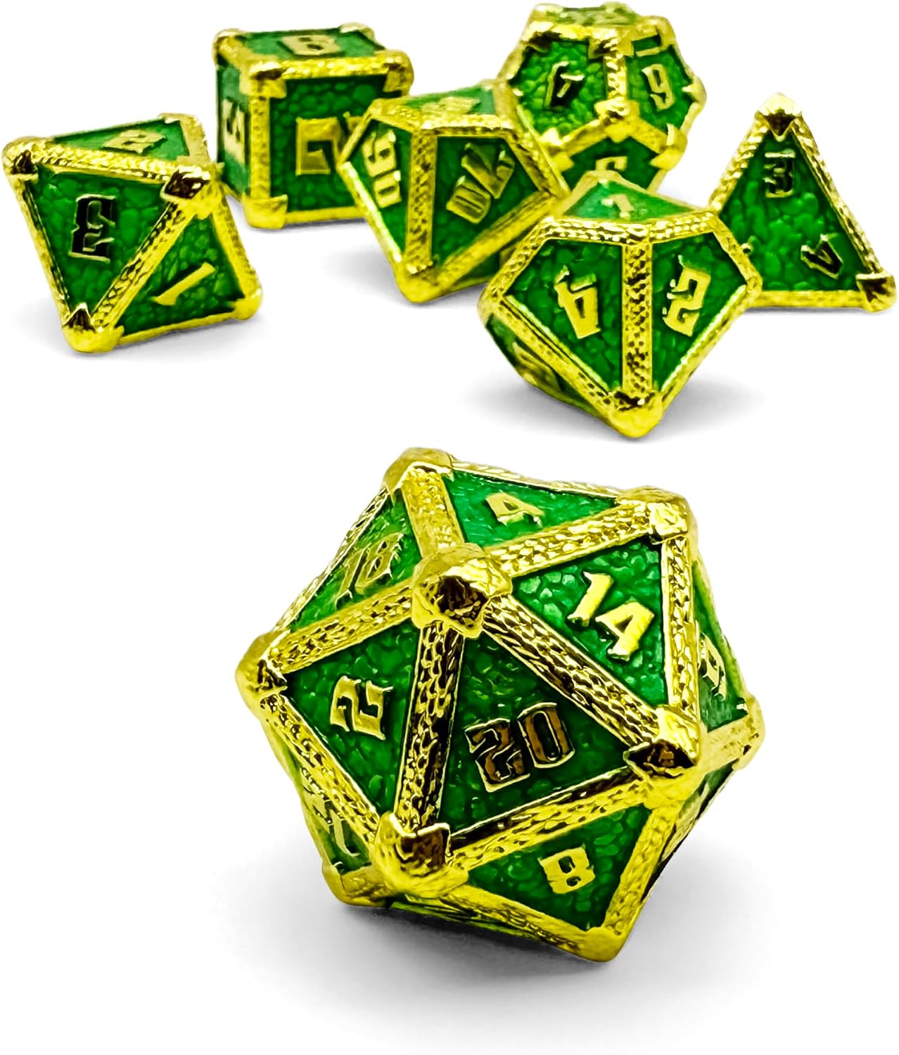 Norse Foundry Hydrascale - Cursed Emerald Metal Dice Set | Zinc Alloy Polyhedral | Dice for DND & RPG | Set Includes 7 Dice – d4, d6, d8, d10, d12, d20, Percentile d10 with Mystery Hydra Egg Tin