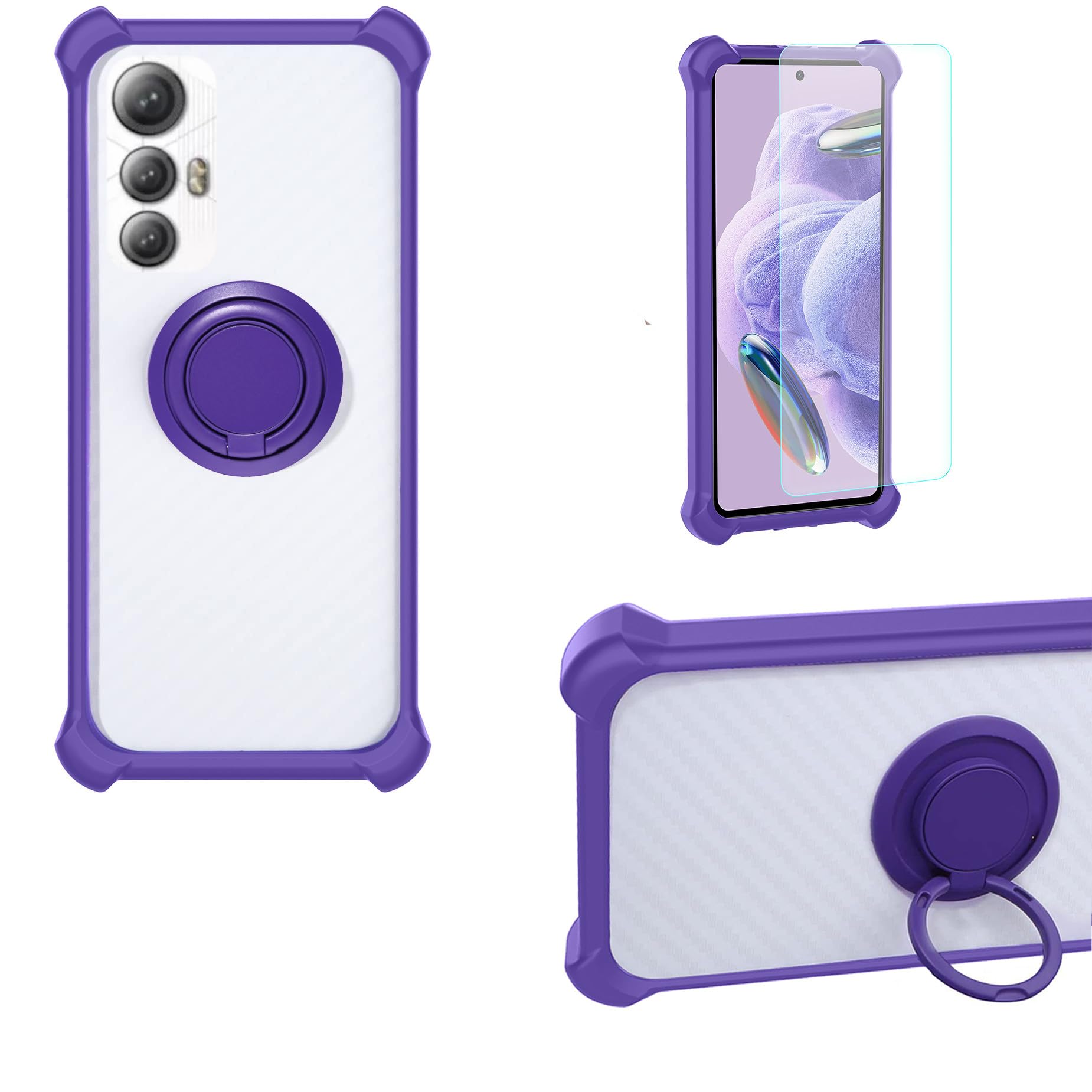 jioeuinly Case Compatible for Cubot MAX 5 MAX5 5G Phone Case Cover [with Tempered Glass Screen Protector] PC + Silicone [360 Metal Ring, Magnetic Car