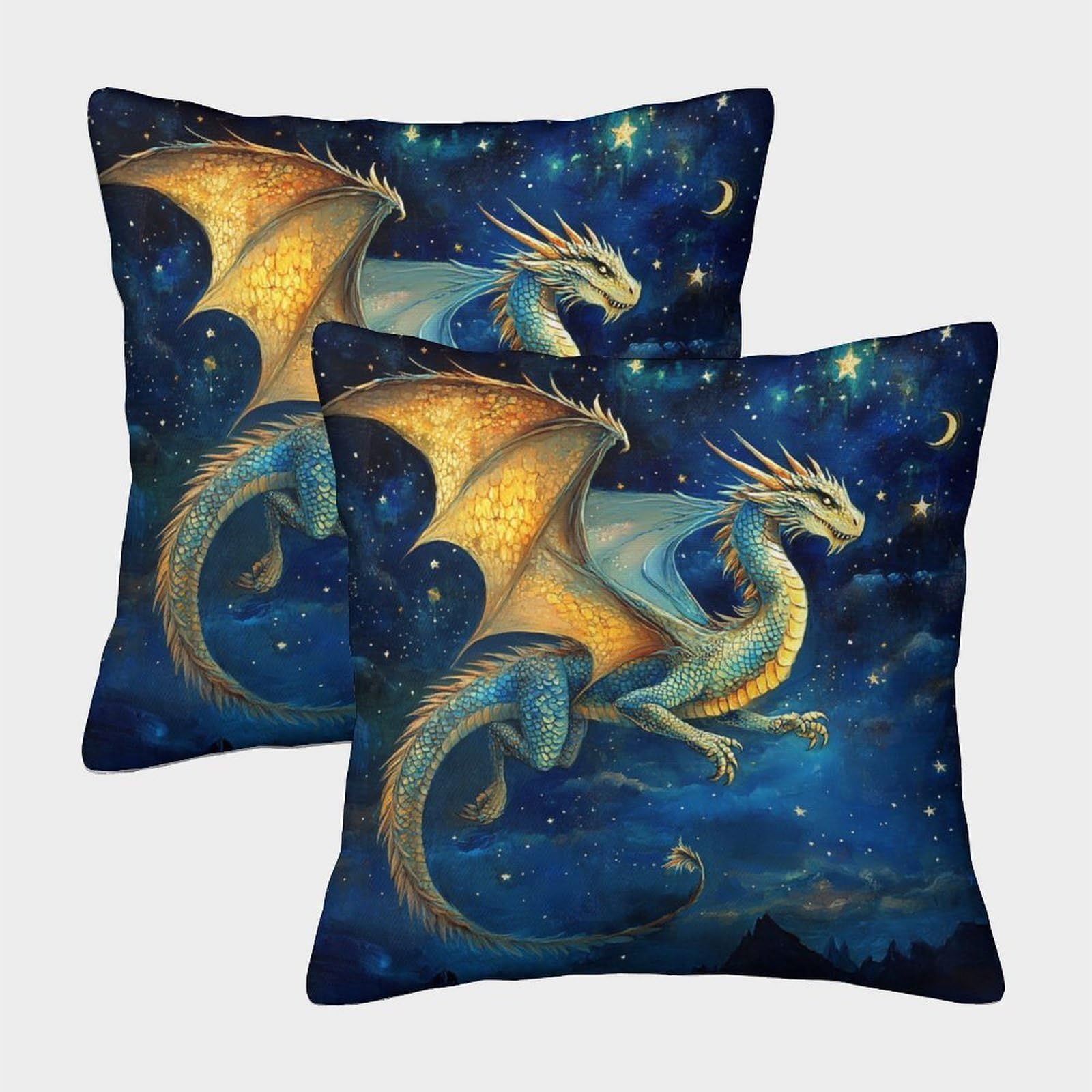 kaiyun 2 Pack 45x45cm Pillow Cases,Beautiful Dragon.Night Sky And Stars Decorative 3D Printed Cushion Cover,sofa Bed Decorative Cushions