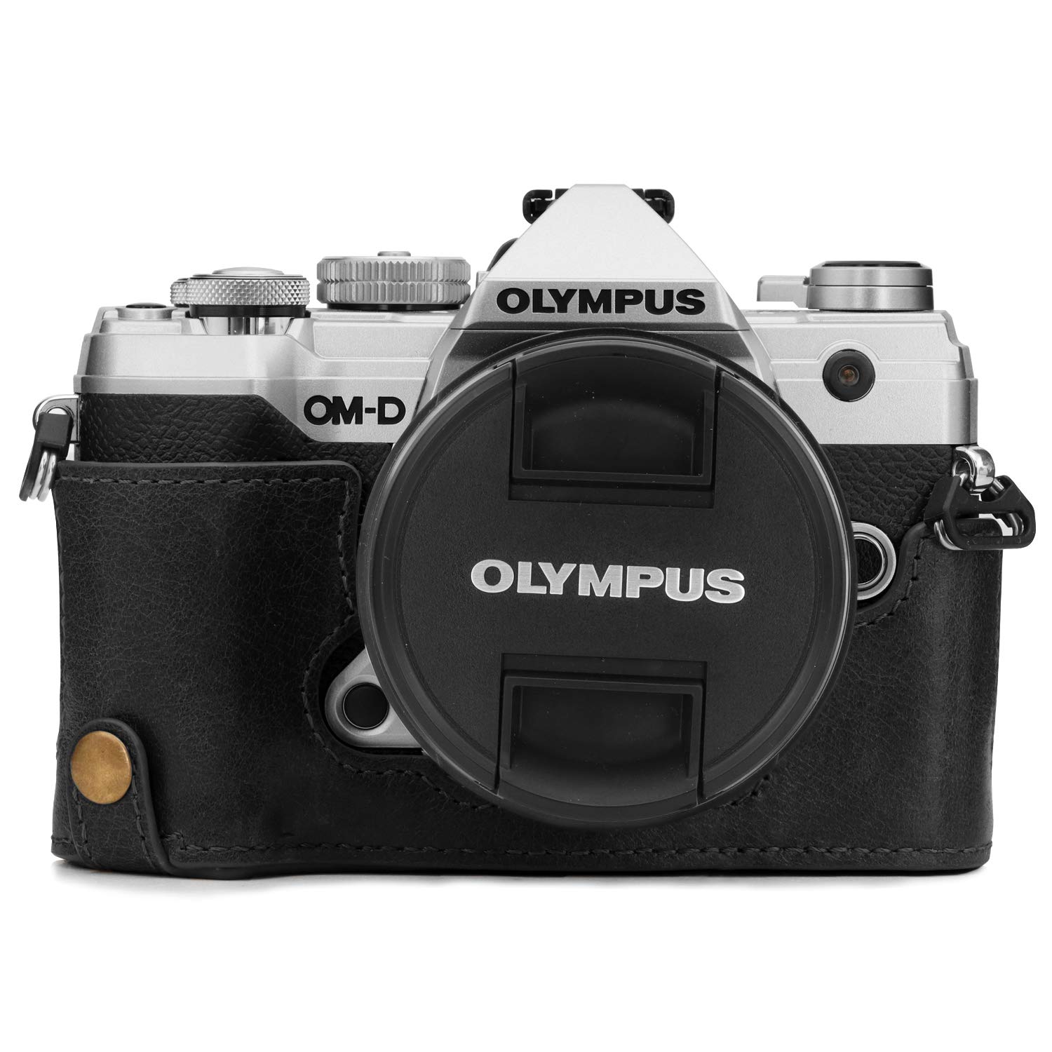 MegaGear Ever Ready - Mezza custodia in vera pelle per fotocamera compatibile con Olympus OM-D E-M5 Mark III