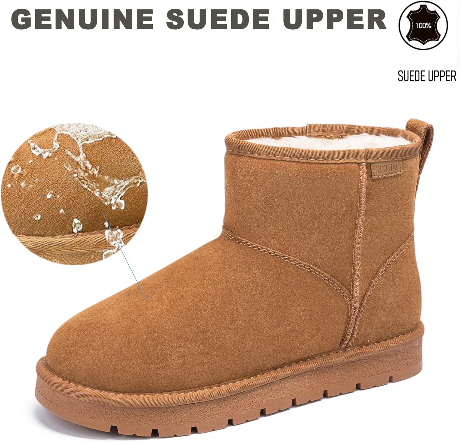 Snow Boots for Women, Warm Women's Mini Boots, Genuine Suede Winter Booties with Stretch Wool Insole, Fashion Anti-Slip Short Ankle Booties - Image 4