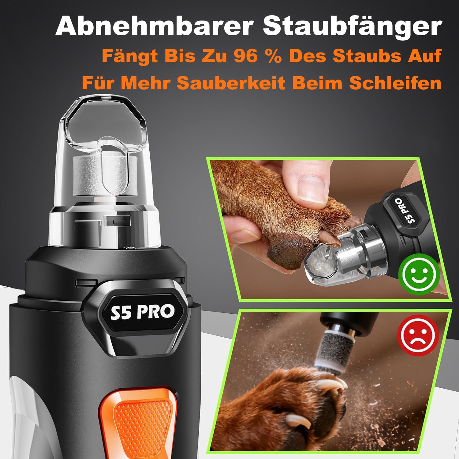 Krallenschleifer für Hunde mit 4 LED-Leuchten,3 Geschwindigkeiten Neuester Nagelfräse mit Krallenschere, Superleise, Wiederaufladbar für Hunde und Katzen Aller