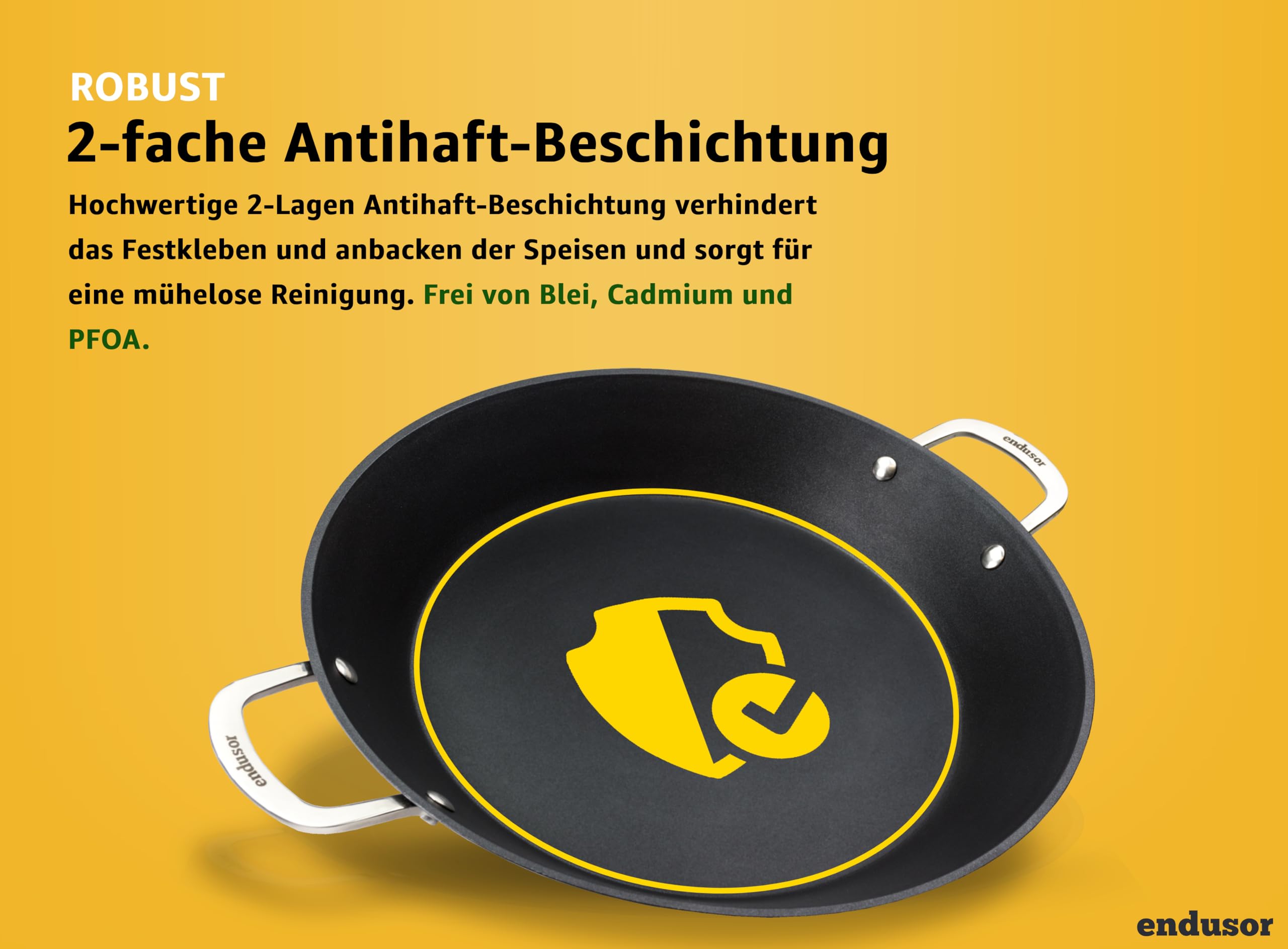 endusor Paella Pfanne INDUKTION Ø 38cm mit Antihaft-Beschichtung | 6-8 Personen | alle Herdarten + Backofen + Gasgrill | Professionelle Paellapfanne aus hochwertigem Aluminium