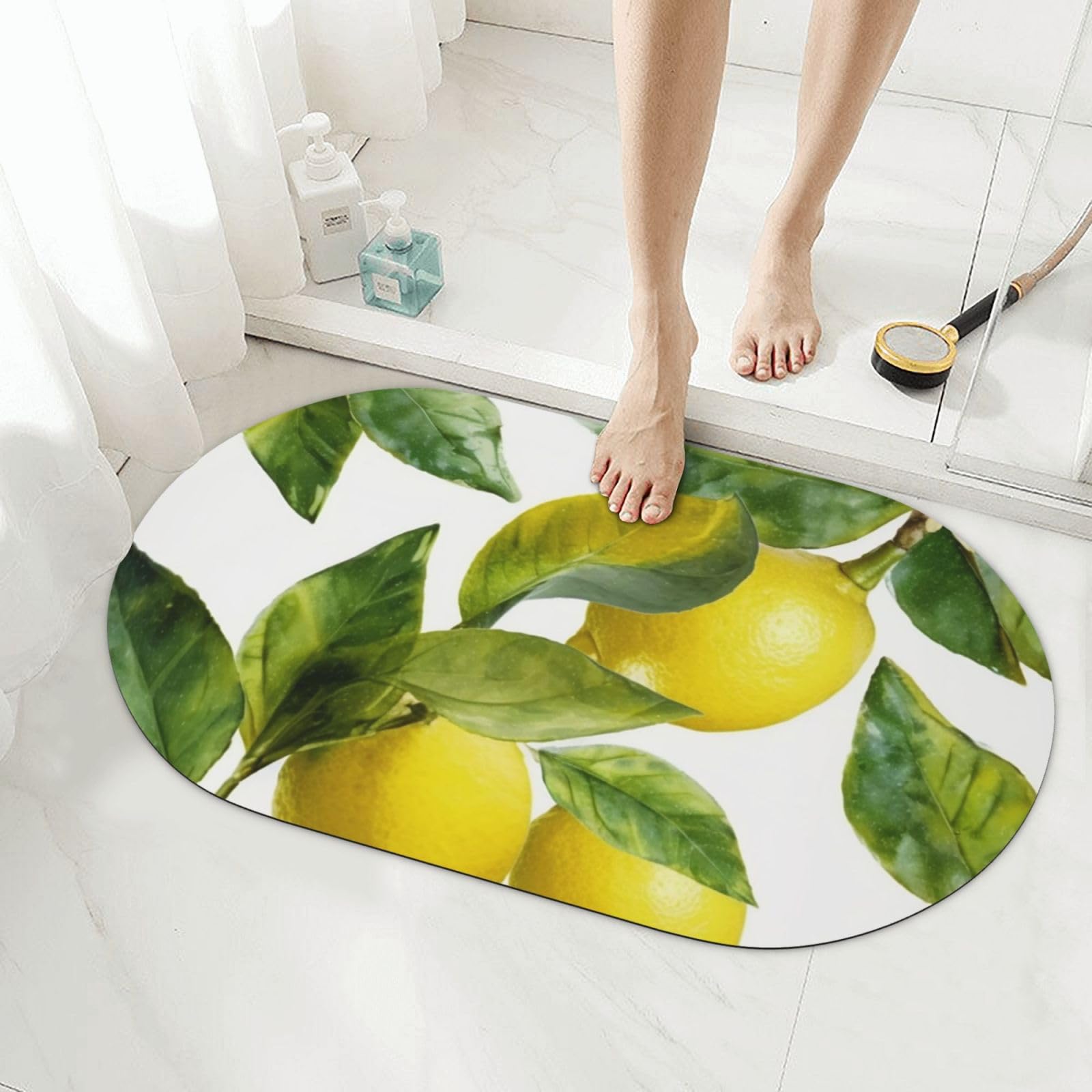 Tapis de douche en diatomite au design de citrons pour un réveil vitaminé