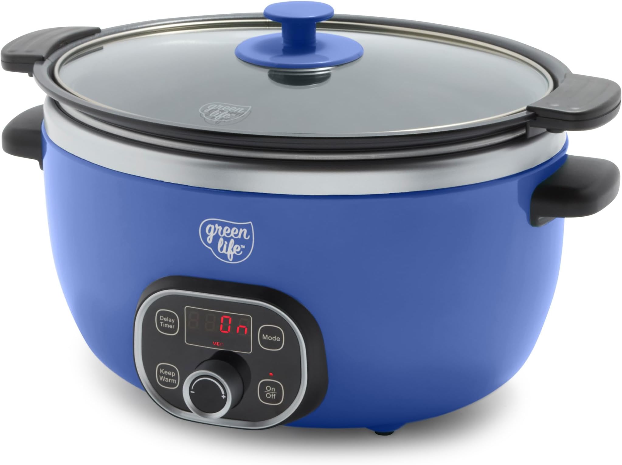 GreenLife Cook Duo 6 Quart Nonstick Healthy Ceramic Programmable Slow Cooker, PFAS Free, Removable Lid and Pot, Digital Timer, Adjustable Temperature Control,