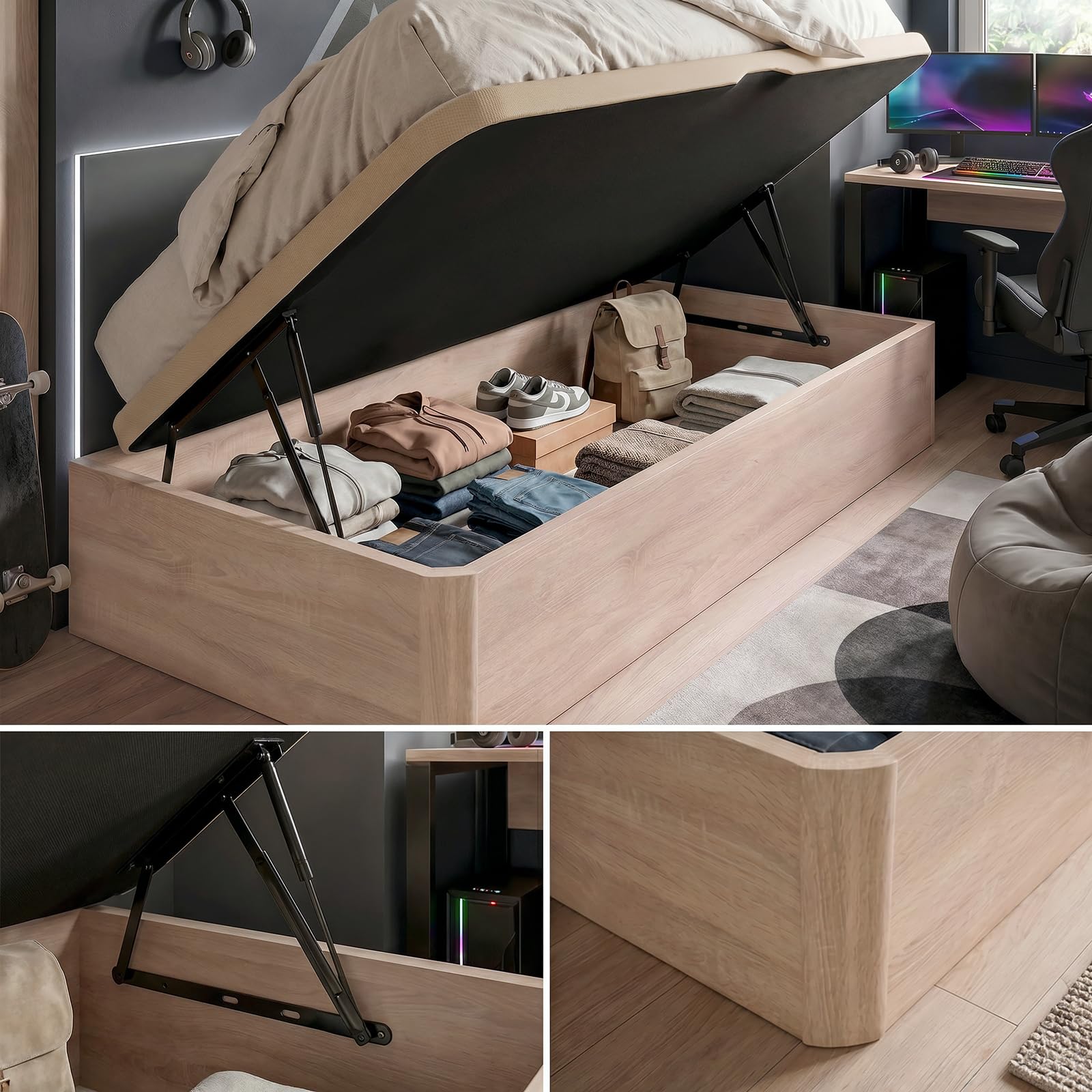 DUÉRMETE ONLINE - Canapé Abatible Lateral Cambria 90x190 cm, Gran Capacidad de Almacenaje, Estructura Súper Reforzada, Tapa 3D Transpirable, Incluye Subida a Domicilio