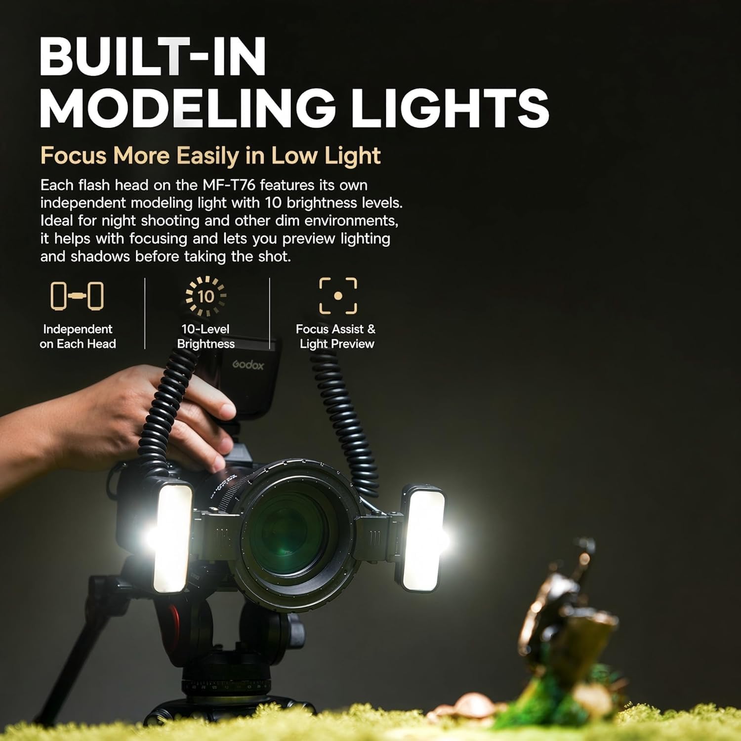Godox MF-T76 S Macro Twin TTL lampa błyskowa do kamer Sony, 76Ws GN22,4 z HSS, ładowanie 1,2 s, 550 lamp o pełnej mocy, podwójne głowice regulowane 0°-150°, system X 2,4 GHz