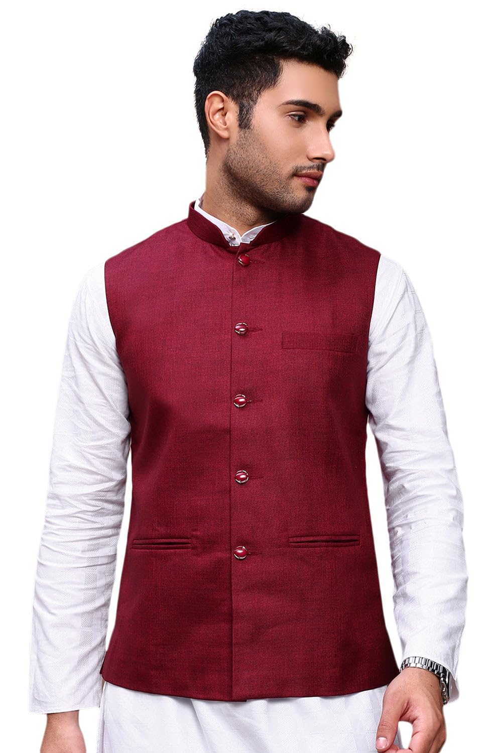 showoffff SHOWOFF Men's Solid Burgundy Slim Fit Nehru Jacket-AD-J-455_Burgundy-picture-13