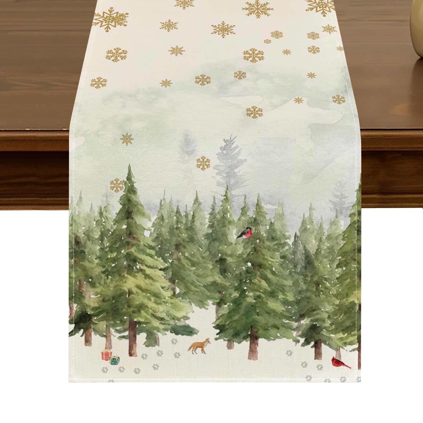 Christmas Trees Snowflakes Table Runner 13x72 Inch Kitchen Dining Seasonal Winter Xmas Table Decor for Indoor Outdoor Farmhouse Home Party Decoration ZQ67