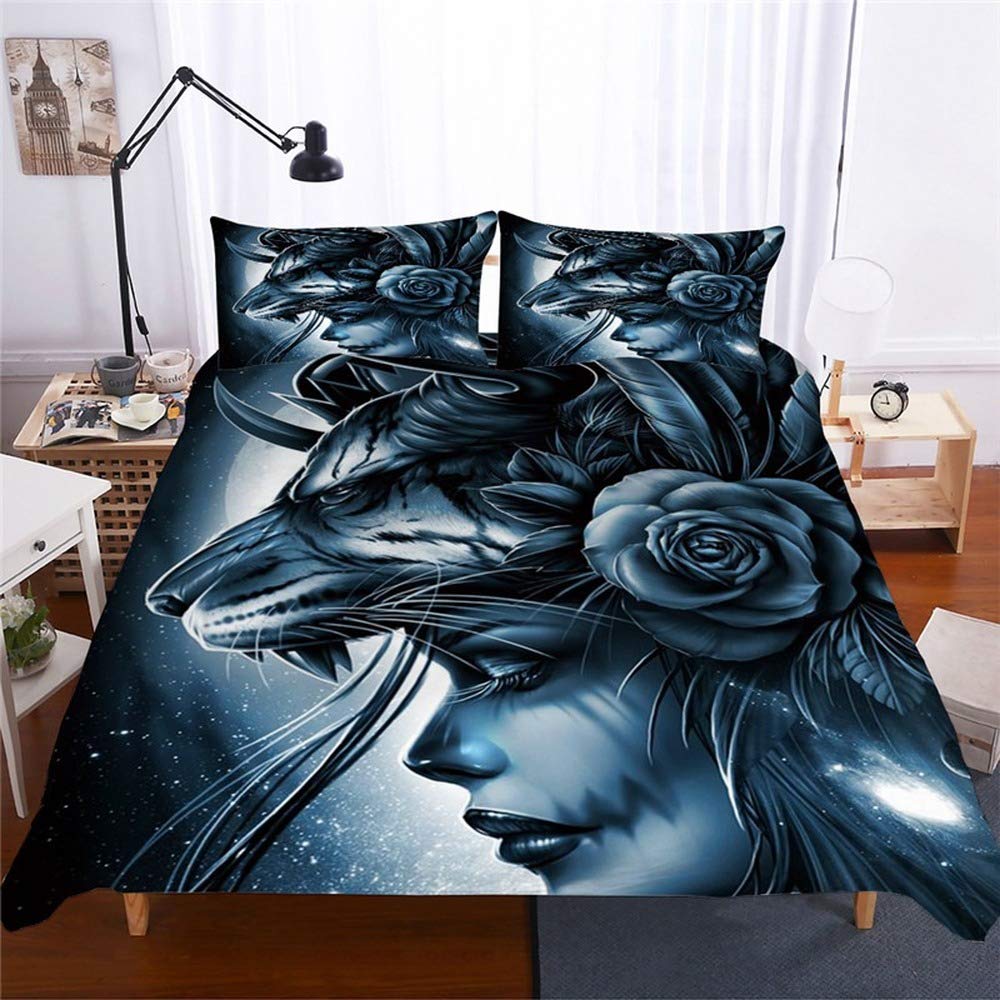 Parure de lit tête de mort et fleurs transformez l'ambiance de votre chambre 210 x 245 cm AB01