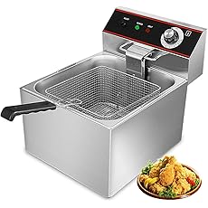 GarveeHome Commercial Deep Fryer - 6L Capacity Single Large Tank, Electric Countertop Fryer with Basket, with Temperature Control,1800W, 110V, Perfect for Kitchen and Restaurant