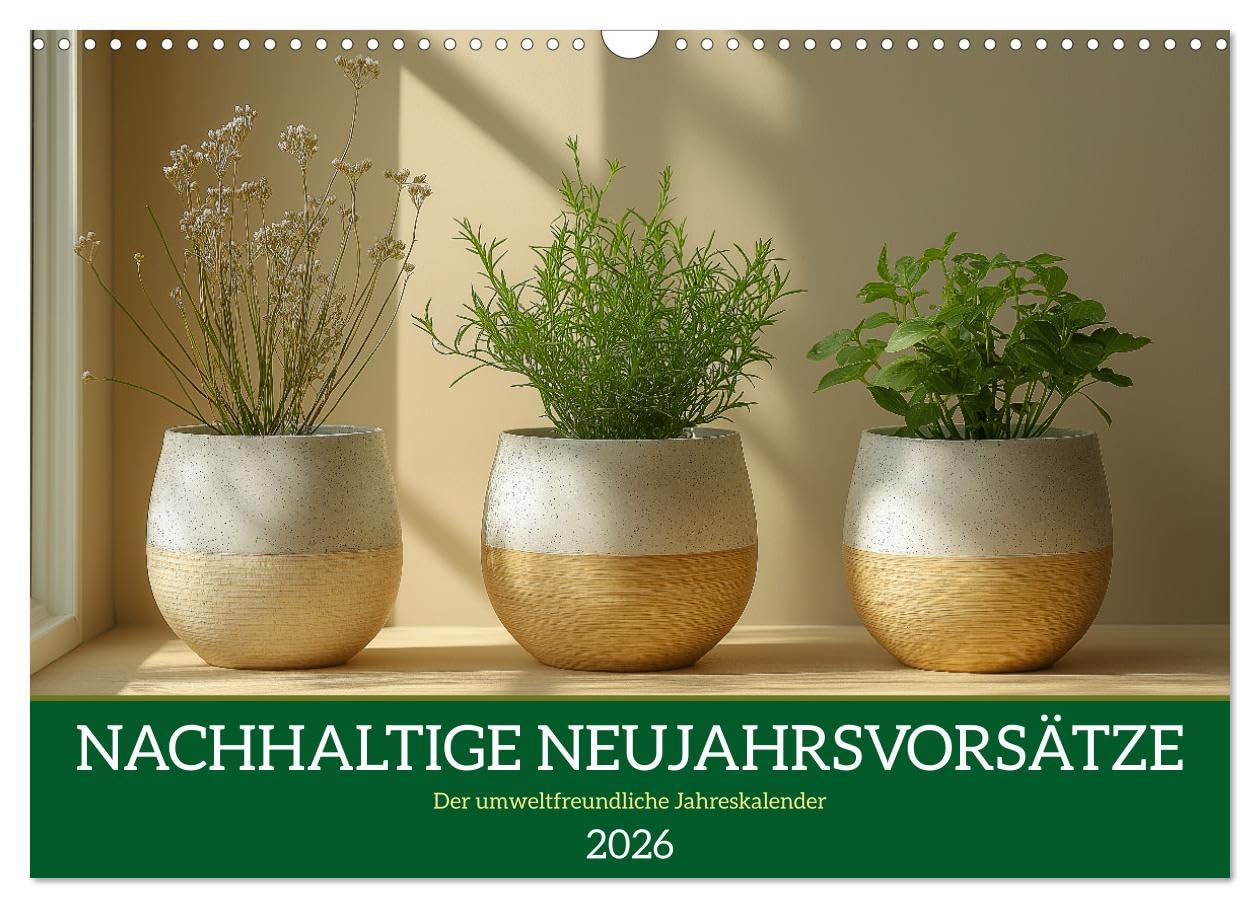 Nachhaltige Neujahrsvorsätze - Der umweltfreundliche Jahreskalender (Wandkalender 2026 DIN A3 quer), CALVENDO Monatskalender: Öko-Kalender für ... für die ganze Familie - auch als Geschenk.