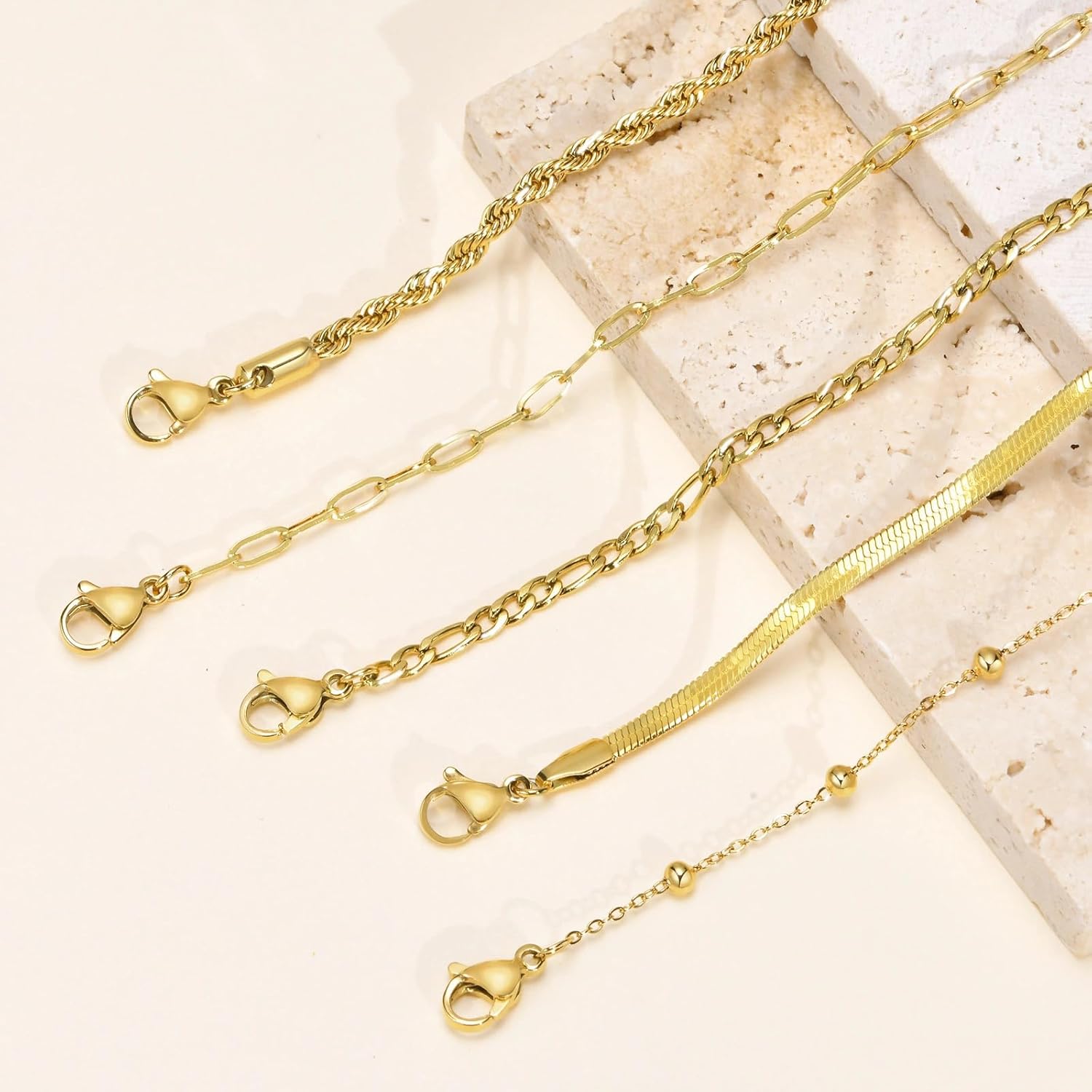 Stackable Gold Bracelet Set for Women - 5 - Piece Trendy & Dainty Gold Jewelry, Non - Tarnish Adjustable Bracelets for Everyday Stacking - Image 6