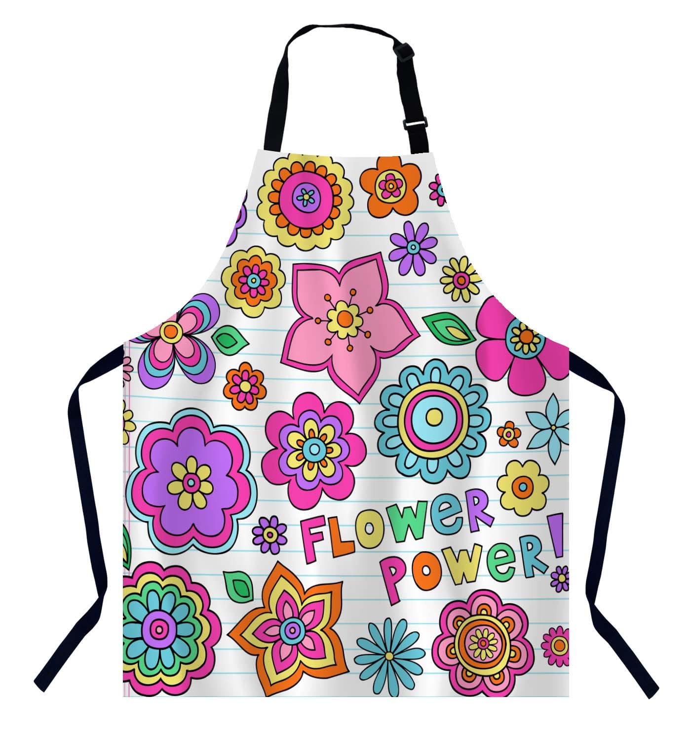 BGBDEIA Flower Power Chefs Apron, Cooking and Baking Apron for Men and Women, Kitchen Apron, Butchers Apron, BBQ & Catering Bibs