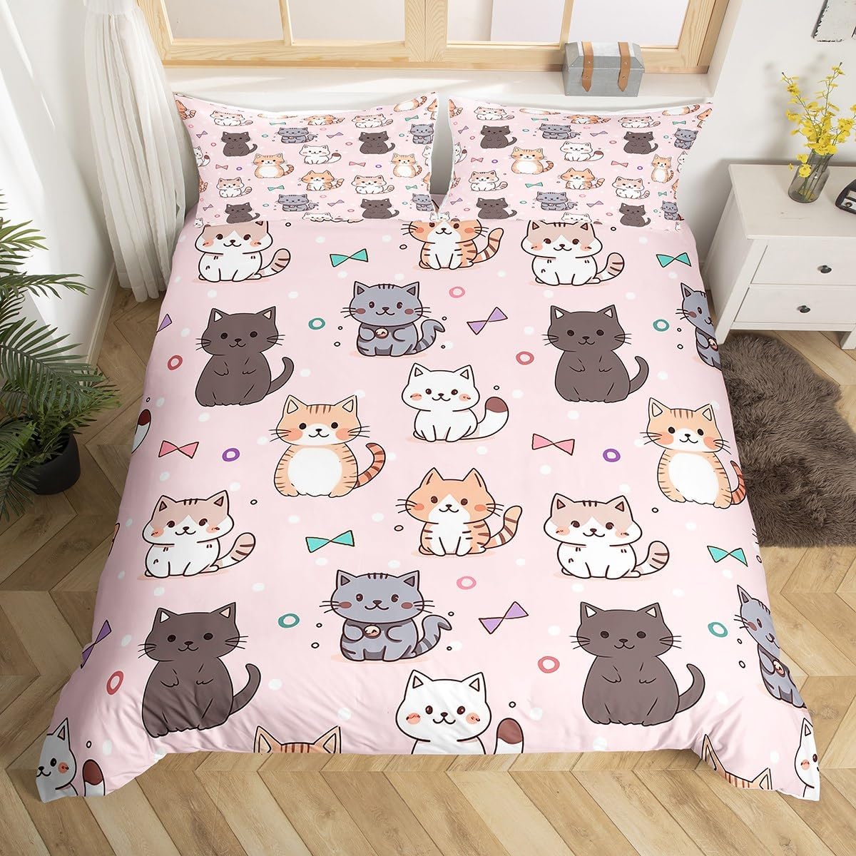 Manfei Floral Horse Duvet Cover Set King Size, Watercolor Flower Bedding Set 3pcs for Kids Boys Girls, Blue Stripes Comforter Cover Gold Sequins Glitter Quilt Cover with 2 Pillowcases,No Comforter