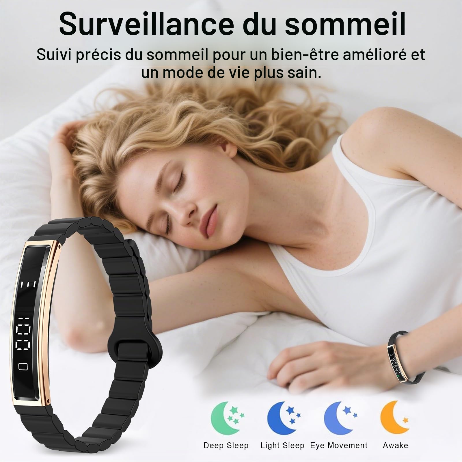 Efolen Bracelet Connecté Homme Femme Fitness Tracker, Montre Connectée avec Rappel d’Appel, Suivi Activité Sommeil Fréquence Cardiaque HRV, Santé Féminine pour Android iOS, Bracelet Décoratif Inclus