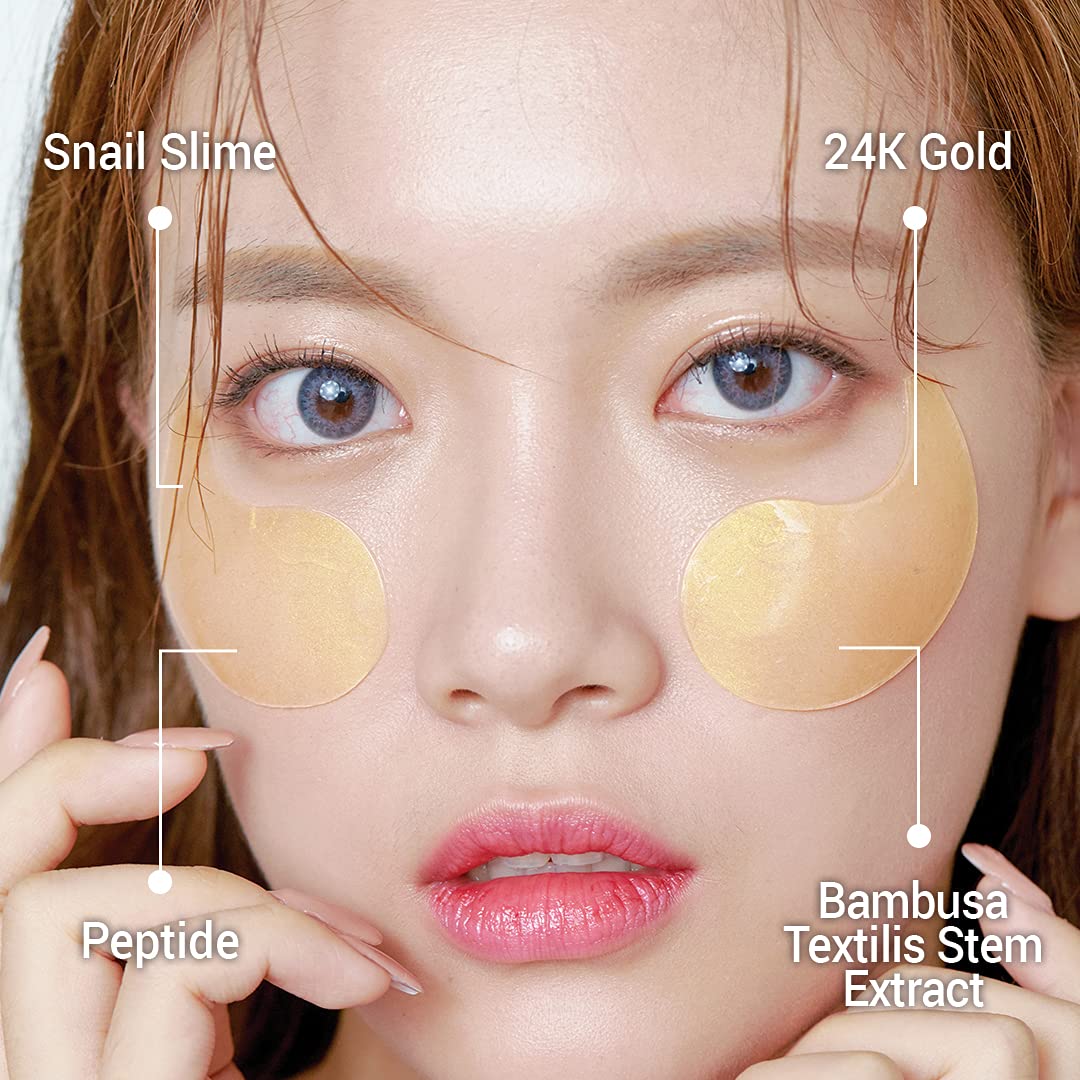 [MIZON] Under Eye Collagen Patches Eye Masks with 24K Gold and Snail, Eye Gel Treatment Masks for Puffy Eyes, Eye Pads for Dark Circles, Under Eye Bags, Anti Wrinkle, Moisturizing