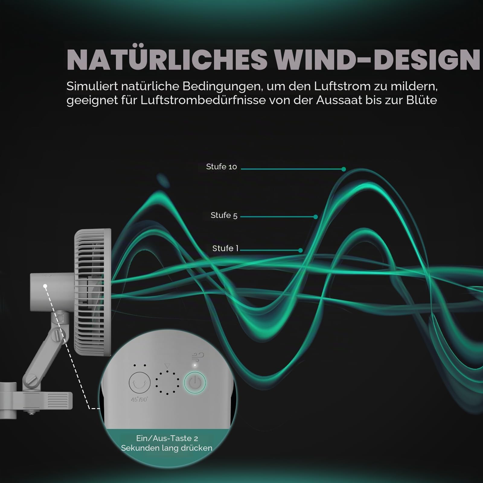 MARS HYDRO M6 Grow Ventilator Oszillierend，10 Windstufen，APP/WiFi Steuerung über iHub oder iControl Clip Ventilator Growbox Growzelt ，32DBA Leiser Lüfter für Umluft und Kühlung im Indoor Grow