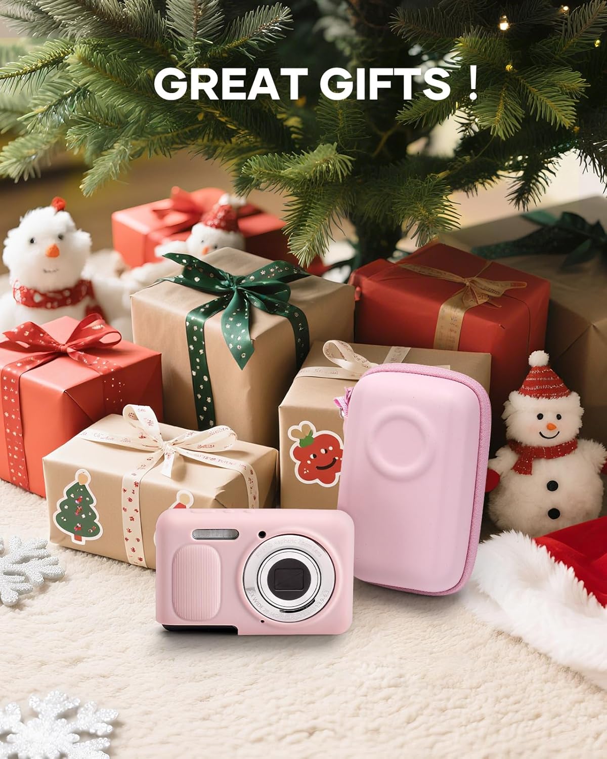 SQERO Digital Camera Case for KODAK PIXPRO FZ55 - with Soft Silicone FZ55 Compact Travel Bag with 3 SD Card Slots,Small Lightweight Pouch, Cute Gifts for Adults Kids (Pink Set Z55)