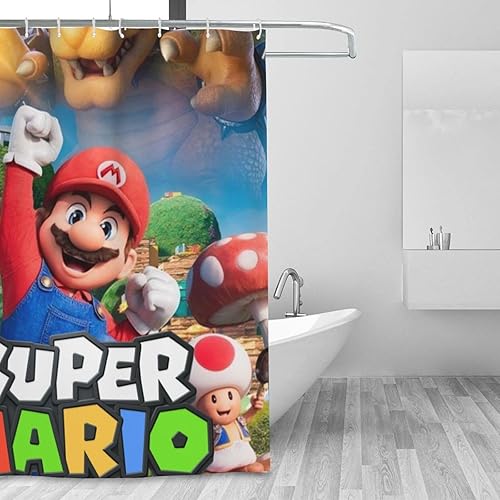 Miniatura 8 de Lirac Mario - Cortina de ducha de dibujos animados con gancho, decoración estética, cabina de ducha, cortina impermeable de 60 x 72 pulgadas