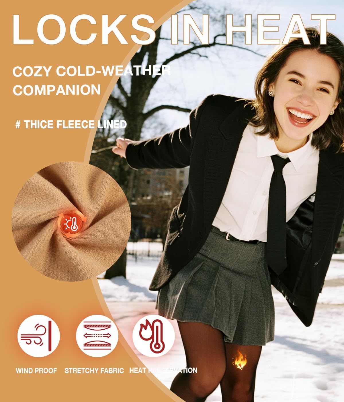 MERYLURE High Waist Fleece Lined Tights Women Skin Tone, Fake Translucent Winter Warm Pantyhose Thick Thermal Leggings - Image 5