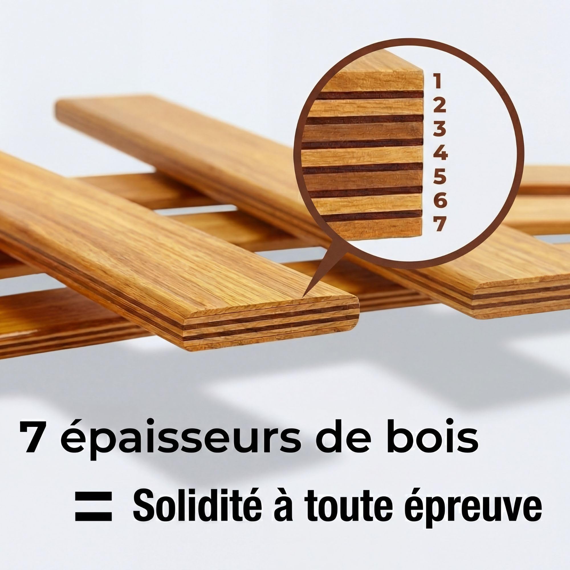 EBAC Literie Lot de 10 Lattes pour sommier et lit | 680x53x8 mm | Bois hêtre Durable - 7 Plis | Remplacement - Rechange - Renfort pour sommier/bz/clic clac/canapé