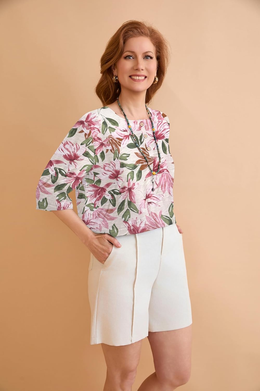 TASAMO Womens Tops 3/4 Sleeve Shirts Round Neck Loose Casual Blouses Floral Print Tshirts - Image 3