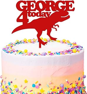 PERSONALISED Dinosaur Birthday Cake Topper - ANY NAME and ANY AGE - Cake Topper Decorations for Kids, Boys, Girls - Food Safe 3mm Thick Acrylic Cake Decoration - Lots of Colours