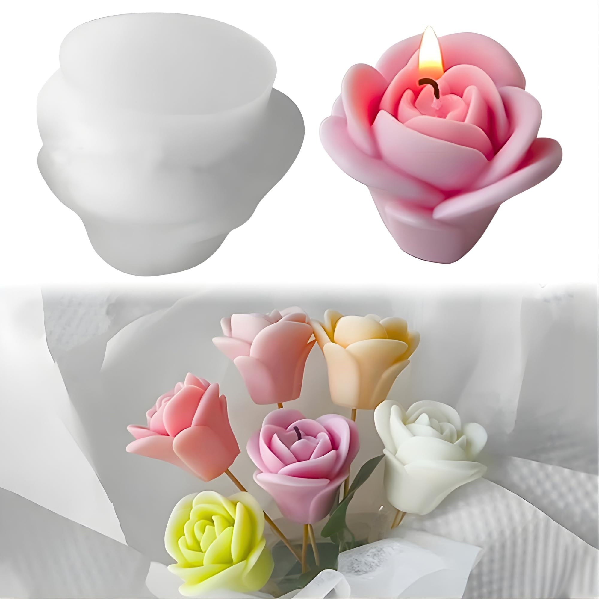 3D Rose Flower Silicone Candle Mould for Candle Making | Decorative Rose Shape Mold for Wax Melts, Soap, Resin, Fondant & DIY Craft-image-29