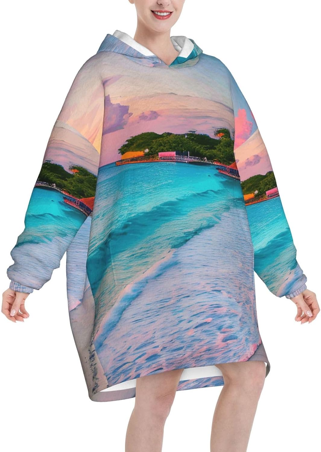 Jamaica Beachprint Oversized Hoodie Blanket, Super Soft Warm Comfortable Hoodie, Wearable Blanket Adult