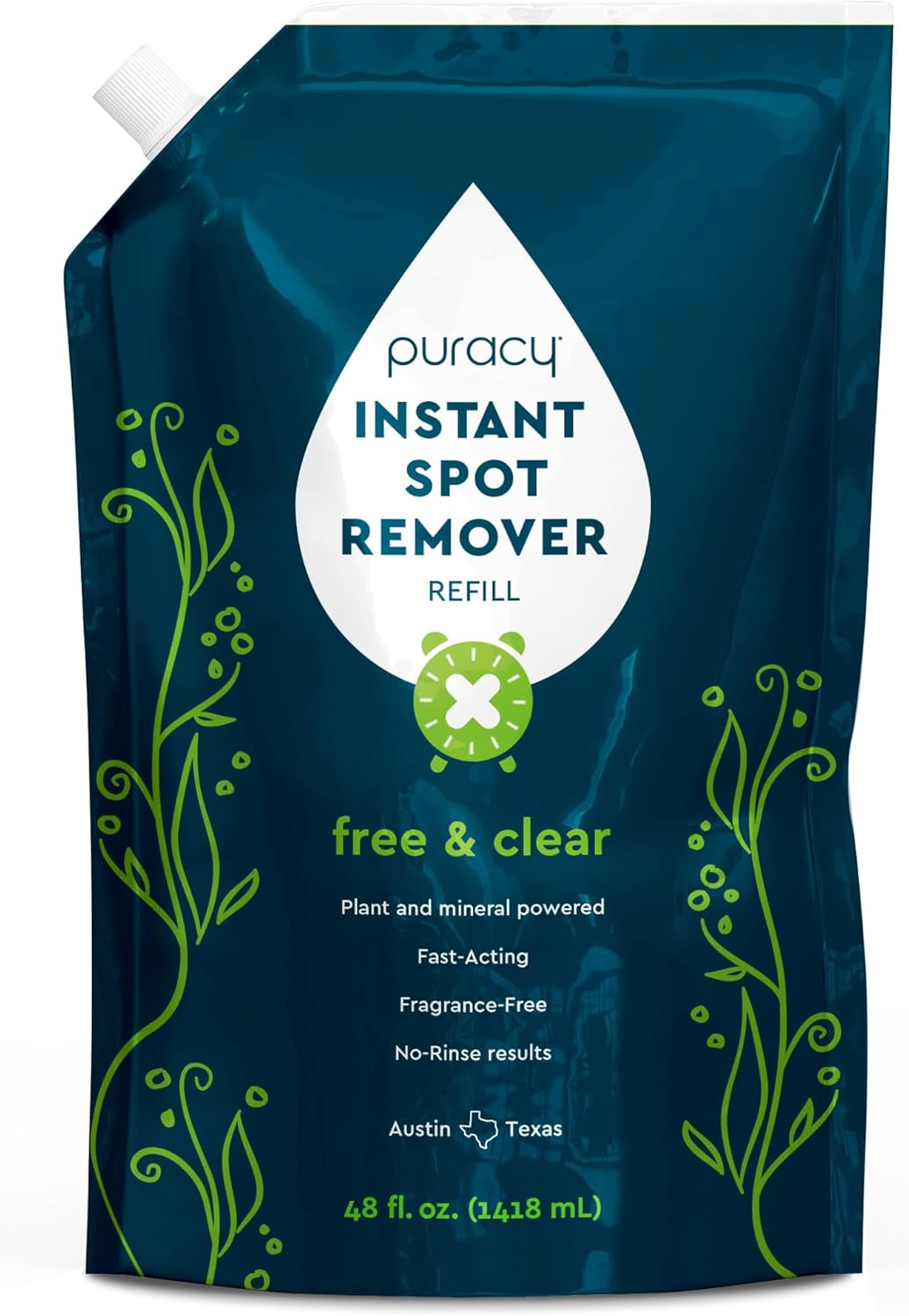 Puracy Laundry Stain Remover for Clothes Laundry - Carpet Stain Remover Carpet Spot Cleaner Couch Stain Remover - Clothes Spray, Free & Clear - Instant Spot Remover, 48 Fl Oz (Pack of 1)