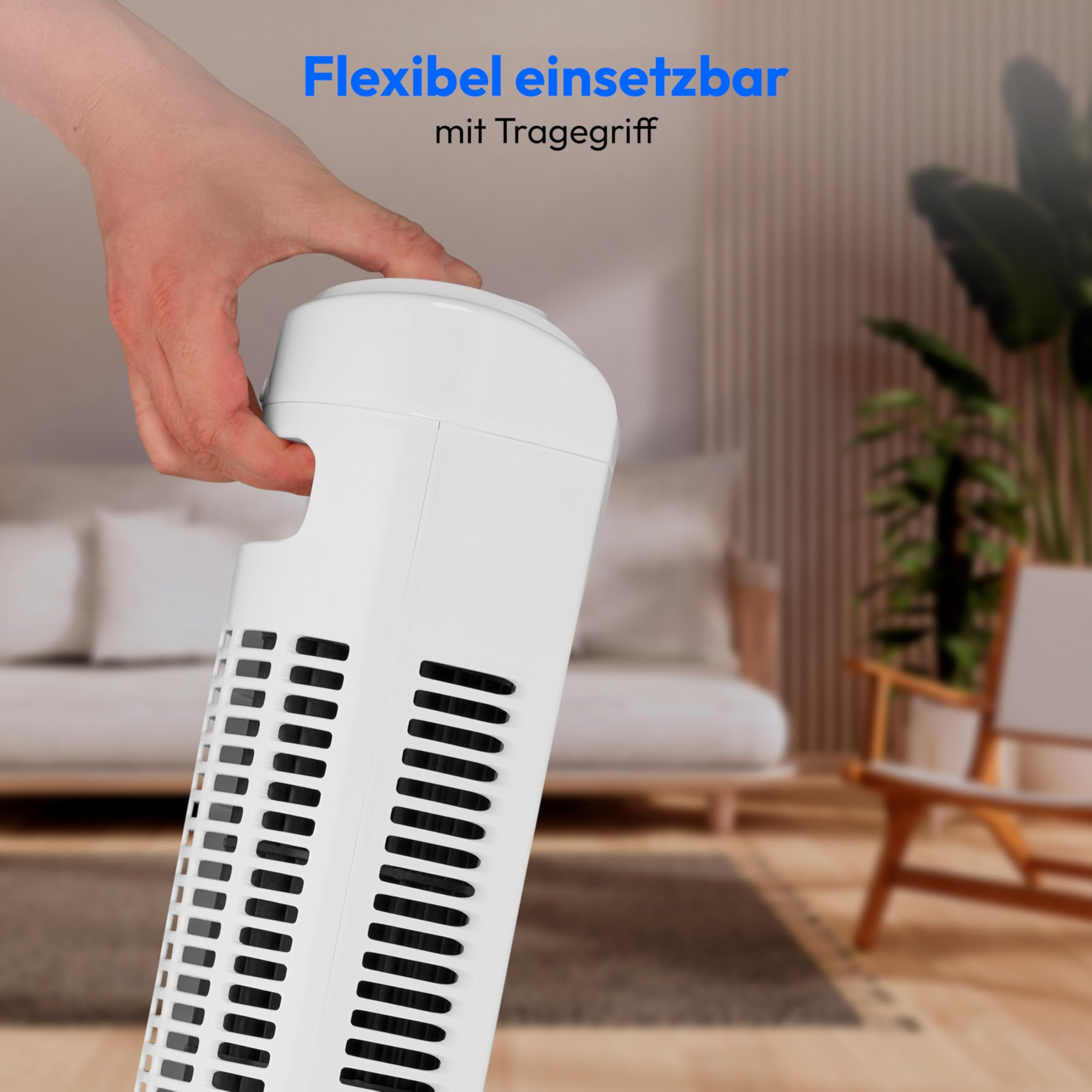 MEDION E11 TF Turmventilator mit Fernbedienung 45 Watt 3 Geschwindigkeitsstufen leiser Schlafmodus 60° horizontale Oszillation Timer weiß