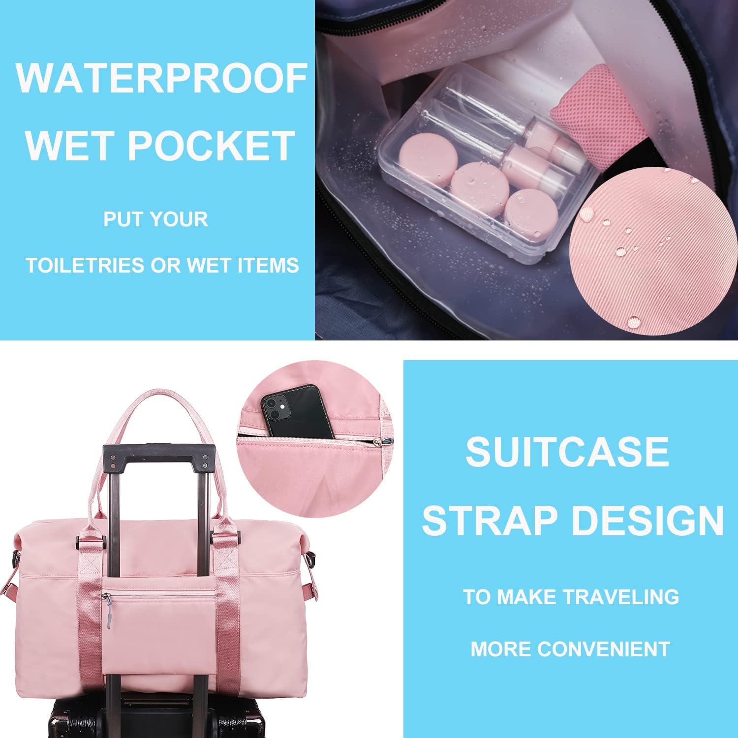 Travel Duffle Bag, Waterproof Sport Tote Gym Bag for Women Men, Overnight Weekender Carry On Bag with Wet Pocket - Image 4