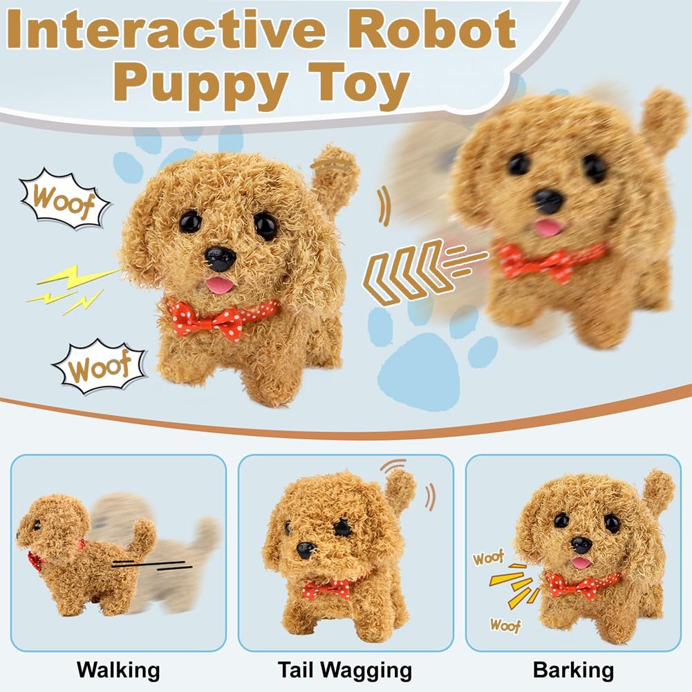 Elettronico Cane Giocattolo che Cammina e Abbaia, Cagnolino che Abbaia e Cammina Giochi Bambini, Bambina Peluche Cane Realistico Animali Giocattolo per Bambini - 3
