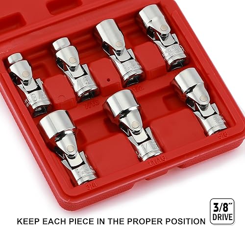 Miniatura 5 de EMENTOL Juego de llaves de vaso universal de 7 piezas de 38 pulgadas, 6 puntos, juego de enchufes flexibles universales SAE, CR-V, cabezal